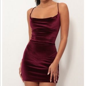 Cowel Neck Velvet Dress in Wine